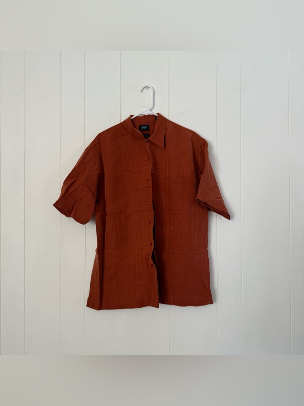 Haggar Men's Classic Fit Short Sleeve Solid Rust Large Button Down W/Pocket